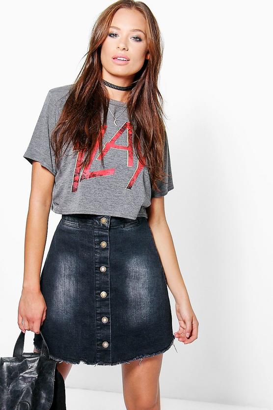 Ada Button Through Black Denim Skirt